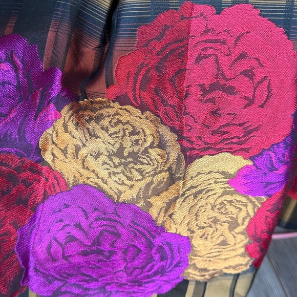 Samuel Dong Classic Bubble Dress Trench Coat in Plaid Floral Brocade Small - Picture 8 of 11